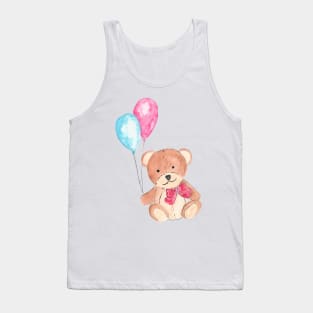 Cute Teddy Bear Watercolor Sweet Balloons Tank Top